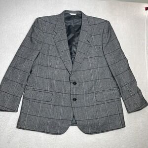 WOODMERE Mens Gray Window Pane Wool Blend Blazer Jacket Sport Coat 48
